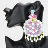 Fashnzfab Faux Leather Back Mirror Boho Sequin Seed Beaded Dangle Earrings In Multi