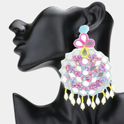 Fashnzfab Faux Leather Back Mirror Boho Sequin Seed Beaded Dangle Earrings In Multi