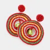 Fashnzfab Faux Leather Back Pearl Centered Beaded Open Circle Dangle Earrings In Multi