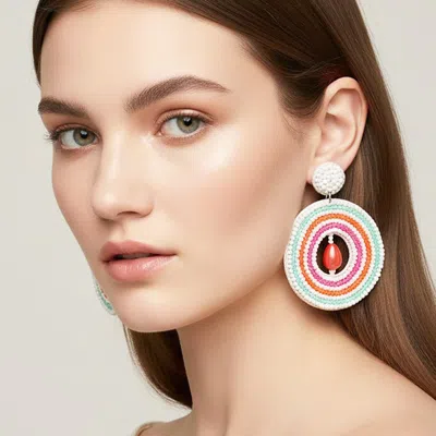 Fashnzfab Faux Leather Back Pearl Centered Beaded Open Circle Dangle Earrings In Silver