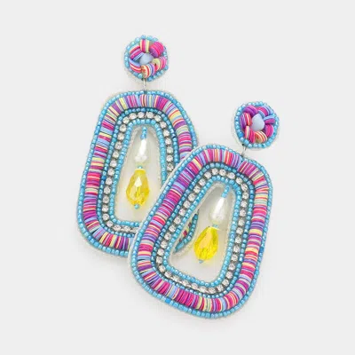 Fashnzfab Faux Leather Back Pearl Pointed Heishi Beaded Dangle Earrings In Multi