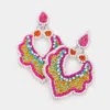 Fashnzfab Faux Leather Back Seed Beaded Petal Dangle Earrings In Pink