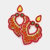 Fashnzfab Faux Leather Back Seed Beaded Petal Dangle Earrings In Red