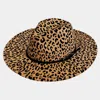 Fashnzfab Faux Leather Band Leopard Patterned Panama Hat In Brown
