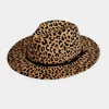 Fashnzfab Faux Leather Band Leopard Patterned Panama Hat In Sand