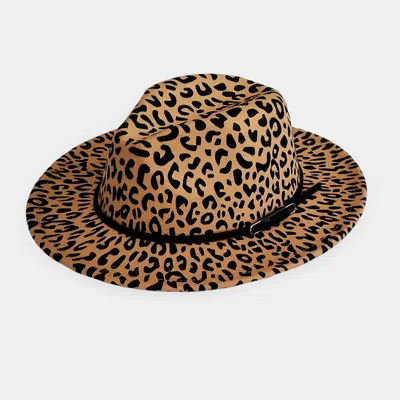 Fashnzfab Faux Leather Band Leopard Patterned Panama Hat In Sand