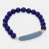 Fashnzfab Faux Leather Bar Natural Stone Stretch Bracelet Navy In Purple