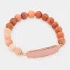 Fashnzfab Faux Leather Bar Natural Stone Stretch Bracelet Pink In Pink