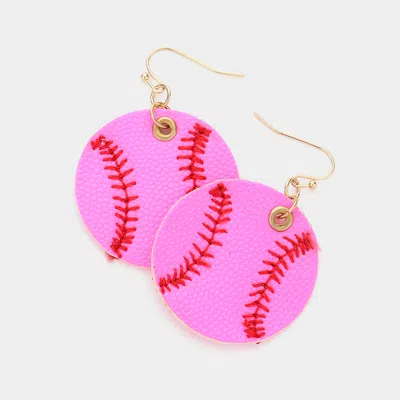 Fashnzfab Faux Leather Baseball Dangle Earrings In Pink