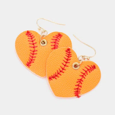Fashnzfab Faux Leather Baseball Heart Dangle Earrings In Multi