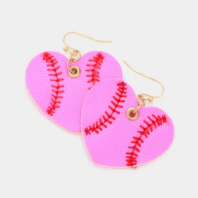 Fashnzfab Faux Leather Baseball Heart Dangle Earrings In Pink