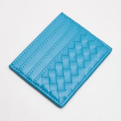 Fashnzfab Faux Leather Basket Weave Card Holder Wallet In Blue