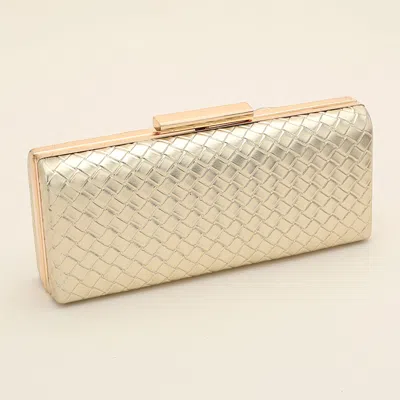 Fashnzfab Faux Leather Basket Weave Clutch Evening Bag / Crossbody Bag In Gold