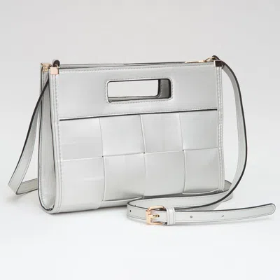 Fashnzfab Faux Leather Basket Weave Crossbody Bag In Silver