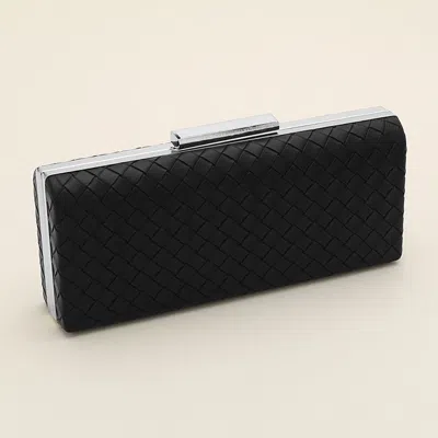 Fashnzfab Faux Leather Basket Weave Evening Clutch Bag / Crossbody Bag In Black