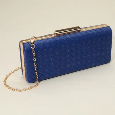 Fashnzfab Faux Leather Basket Weave Evening Clutch Bag / Crossbody Bag In Blue