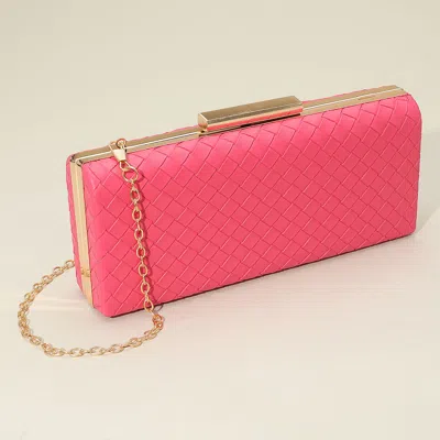Fashnzfab Faux Leather Basket Weave Evening Clutch Bag / Crossbody Bag In Pink
