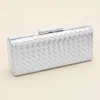 Fashnzfab Faux Leather Basket Weave Evening Clutch Bag / Crossbody Bag In Silver