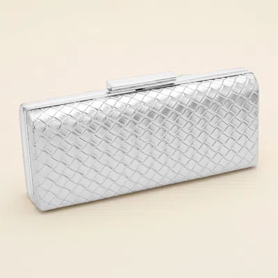Fashnzfab Faux Leather Basket Weave Evening Clutch Bag / Crossbody Bag In Silver
