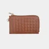 Fashnzfab Faux Leather Basket Weave Flat Card Holder Wallet With Wristlet In Brown