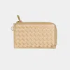 Fashnzfab Faux Leather Basket Weave Flat Card Holder Wallet With Wristlet In Gold