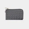 Fashnzfab Faux Leather Basket Weave Flat Card Holder Wallet With Wristlet In Gray