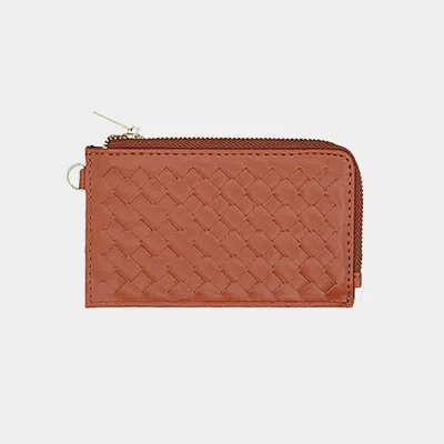 Fashnzfab Faux Leather Basket Weave Flat Card Holder Wallet With Wristlet In Multi