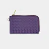 Fashnzfab Faux Leather Basket Weave Flat Card Holder Wallet With Wristlet In Purple