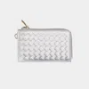 Fashnzfab Faux Leather Basket Weave Flat Card Holder Wallet With Wristlet In Silver