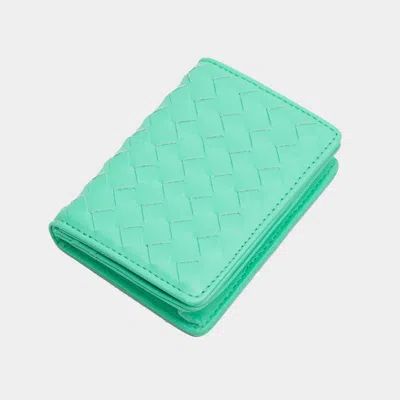 Fashnzfab Faux Leather Basket Weave Fold Card Holder Wallet In Green