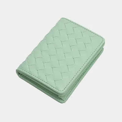 Fashnzfab Faux Leather Basket Weave Fold Card Holder Wallet In Green