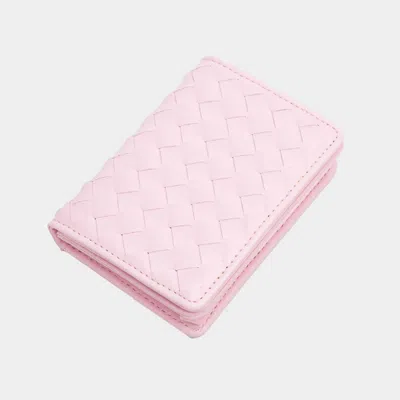 Fashnzfab Faux Leather Basket Weave Fold Card Holder Wallet In Pink