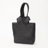 Fashnzfab Faux Leather Basket Weave Knotted Handle Handbag In Black