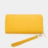 Fashnzfab Faux Leather Basket Weave Wallet With Wristlet In Yellow