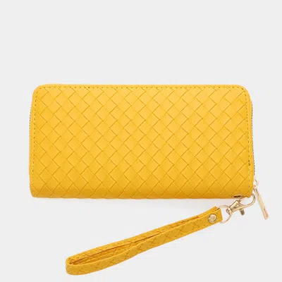 Fashnzfab Faux Leather Basket Weave Wallet With Wristlet In Yellow
