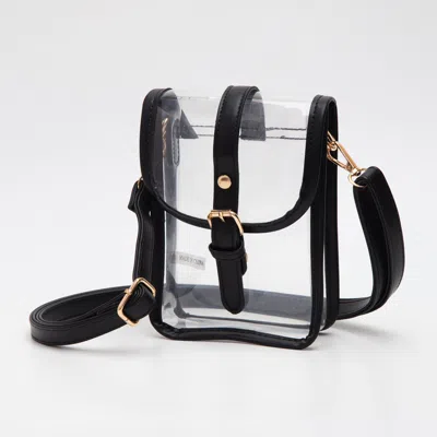 Fashnzfab Faux Leather Belt Buckle Pointed Transparent Crossbody Bag In Blue
