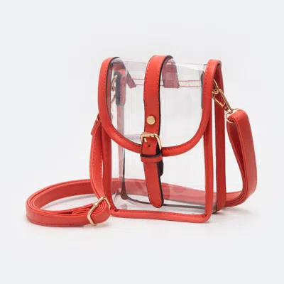 Fashnzfab Faux Leather Belt Buckle Pointed Transparent Crossbody Bag In Red