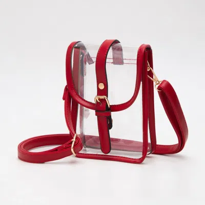 Fashnzfab Faux Leather Belt Buckle Pointed Transparent Crossbody Bag In Red