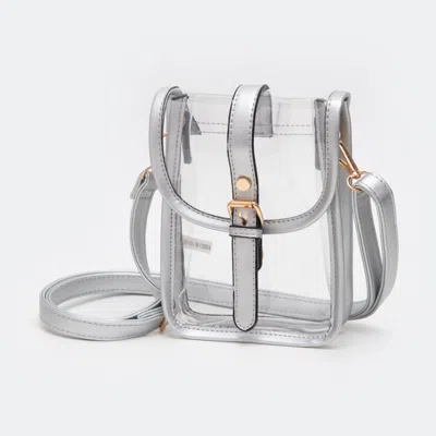 Fashnzfab Faux Leather Belt Buckle Pointed Transparent Crossbody Bag In Silver