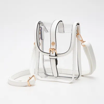 Fashnzfab Faux Leather Belt Buckle Pointed Transparent Crossbody Bag In White
