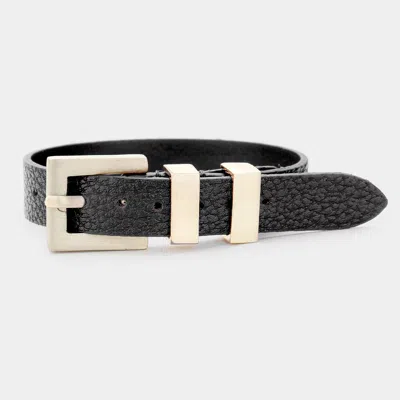Fashnzfab Faux Leather Belt Buckle Wrap Bracelet Black, Gold In Multi