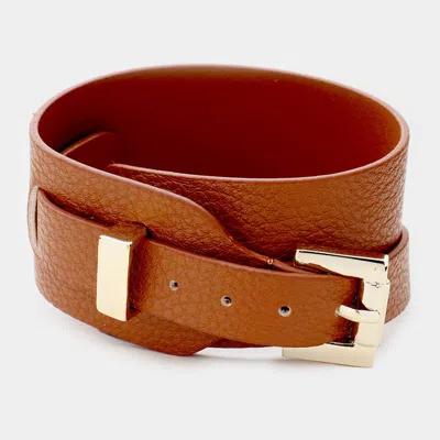 Fashnzfab Faux Leather Belt Buckle Wrap Bracelet Brown, Gold In Multi