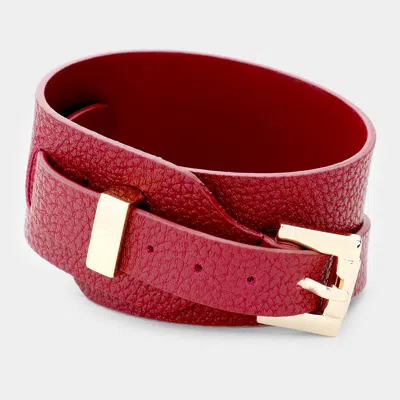 Fashnzfab Faux Leather Belt Buckle Wrap Bracelet Burgundy, Gold In Multi