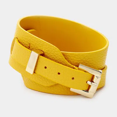 Fashnzfab Faux Leather Belt Buckle Wrap Bracelet Gold, Mustard In Multi