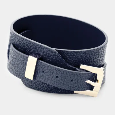 Fashnzfab Faux Leather Belt Buckle Wrap Bracelet Gold, Navy In Multi