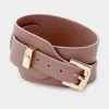 Fashnzfab Faux Leather Belt Buckle Wrap Bracelet Gold, Pink In Brown
