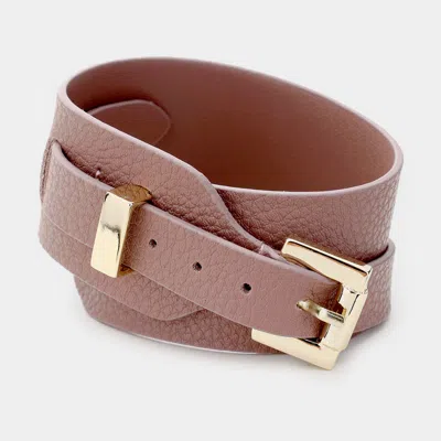 Fashnzfab Faux Leather Belt Buckle Wrap Bracelet Gold, Pink In Brown
