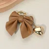 Fashnzfab Faux Leather Bow Metal Heart Drop Keychain / Bag Charm In Brown