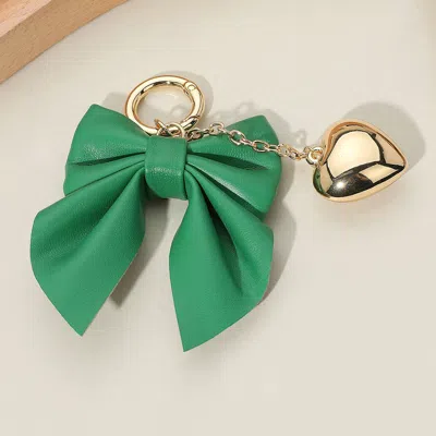 Fashnzfab Faux Leather Bow Metal Heart Drop Keychain / Bag Charm In Green