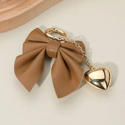 Fashnzfab Faux Leather Bow Metal Heart Drop Keychain / Bag Charm In Multi
